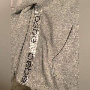 Vintage Y2K Bebe Sport Silver Sequin Hoodie Gray Sweatshirt Top Women’s M 8 10
